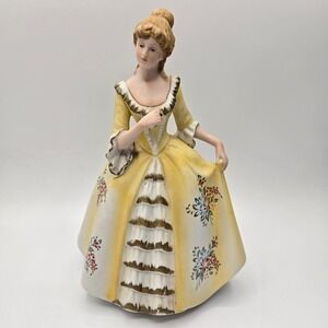 Vintage Lefton China Victorian Lady in Yellow Figurine Hand-Painted #KW7677 EUC